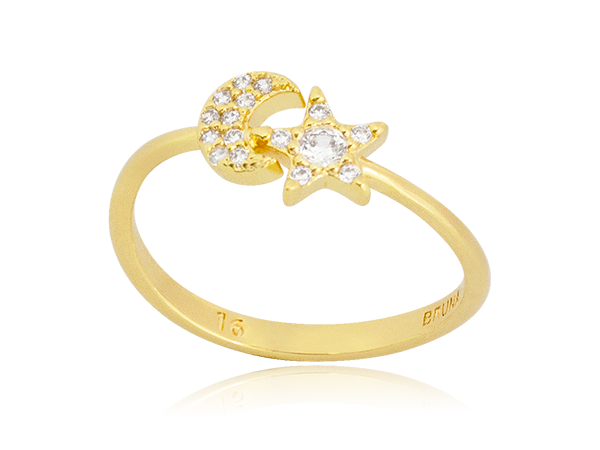 AB 1905 Anel Lua e Estrela Cravejado BRUNA Semijoias