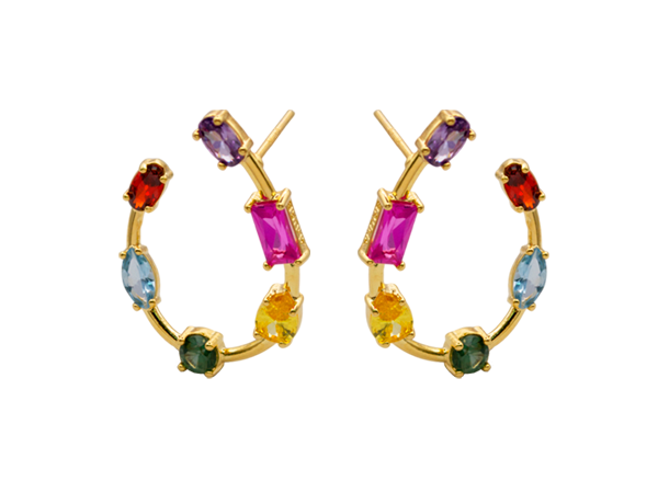 BB 3268 Brinco Meia Argola Invertida Zirconia Colorida 3cm BRUNA Semijoias