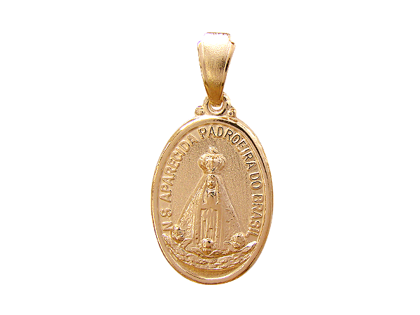 MB 0852 Medalha Oval 3cm Nossa Senhora Aparecida Padroeira do Brasil BRUNA Semijoias