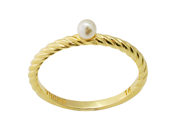 AB 1879 Anel da Felicidade nº5 Aliança Fina Aro Torcido Com Micro Pérola BRUNA Semijoias