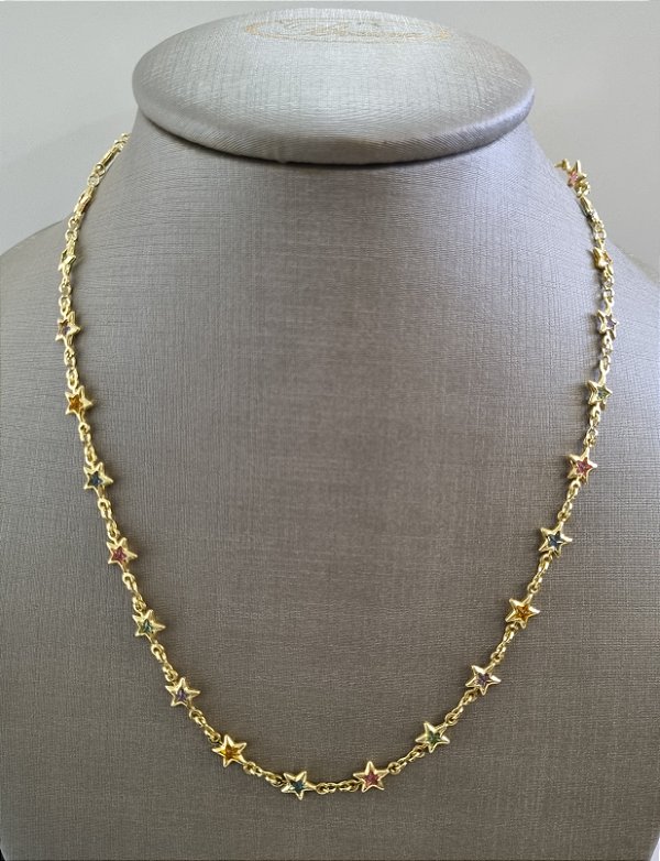 CE 0110 Corrente Estrela Cristais Colorido BRUNA Semijoias