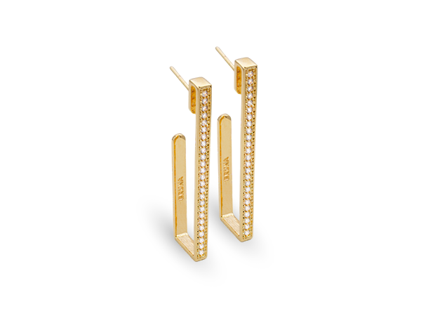 BB 3248 Brinco Meia Argola Retangular Cravejada Zircônias BRUNA Semijoias