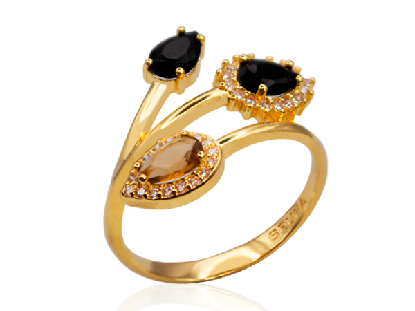 AB 1951 Anel Gotas Preto e Caramelo BRUNA Semijoias
