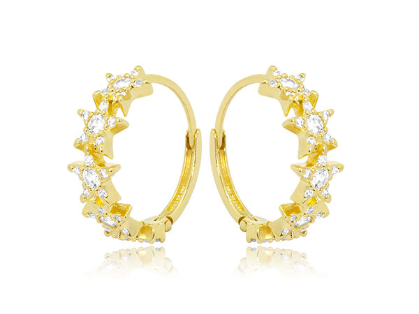 BB 3144 Brinco Argola 1,9CM Com 5 Estrelas Cravejada BRUNA Semijoias