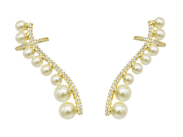 BB 3009 Brinco Ear Cuff Cravejado E Com Pérolas BRUNA Semijoias