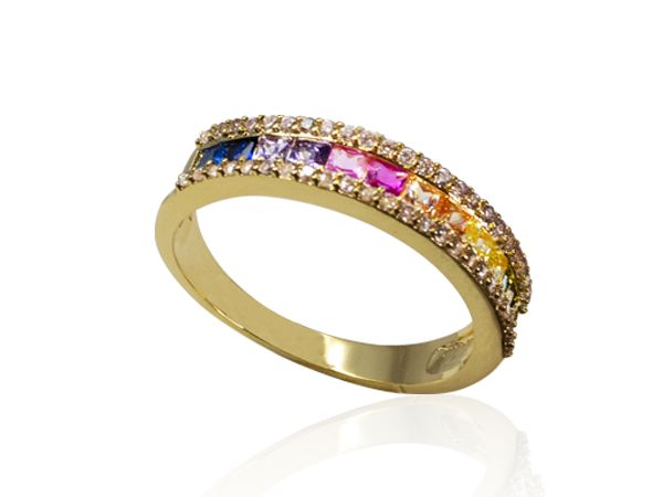 AB 1922 Anel Carrê Aliança Colorida BRUNA Semijoias