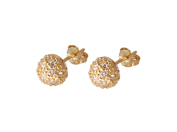 BB 1643 Brinco Meia Bolinha Com Zircônias 8mm BRUNA Semijoias