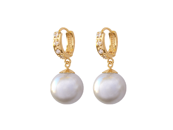 BB 2196 Brinco Argolinha Cravejada 1,3CM c/ Pérola 14mm Pendurada BRUNA Semijoias