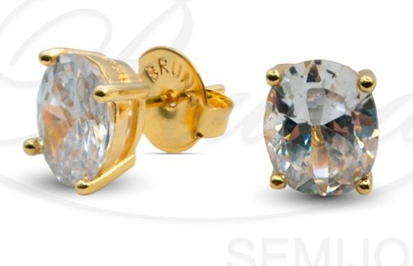 BB 3281 Brinco Solitário Zircônia Oval 1CM BRUNA Semijoias