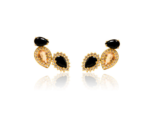 BB 3245 Brinco 3 Gotas Preto/Caramelo 2CM BRUNA Semijoias