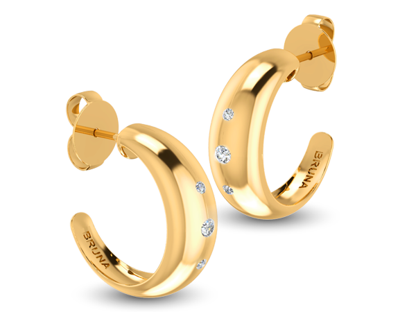 BB 3220 Brinco Meia Argola 2,2CM Lisa Com 3 Zirconias BRUNA Semijoias