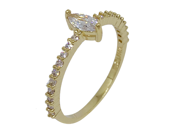 AB 1751 Anel Aliança Cravejada Zirconia Branca c/ Navete Cristal Branca BRUNA Semijoias