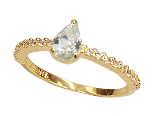 AB 1766 Anel Zirconias Com Gota Zirconia Cristal 7mm BRUNA Semijoias