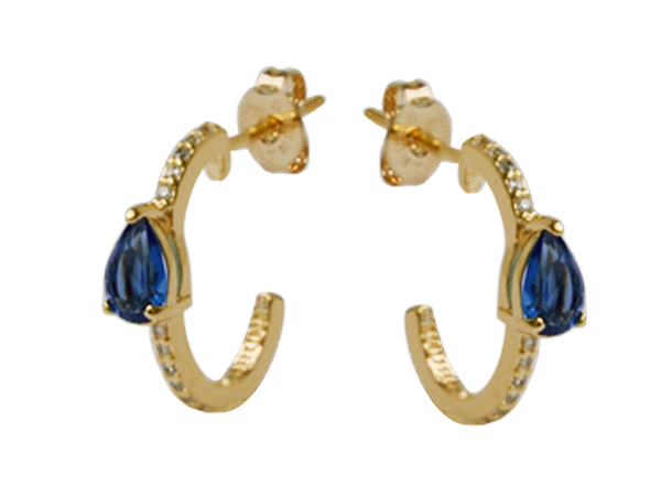 BB 2882 Brinco Ear Hook Com Gota Azul BRUNA Semijoias