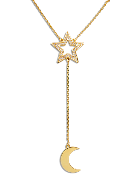 GB 0366 Gargantilha 40 P/ 45 CM Gravata Estrela Cravejada Com Lua Pendurada BRUNA Semijoias