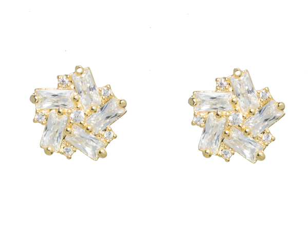 BB 3044 Brinco Flor Baguete Zirconias 1CM BRUNA Semijóias