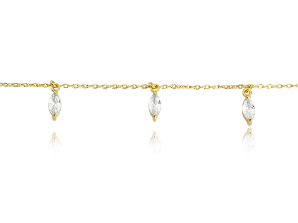 BT 0007 Tornozeleira Navetes Cristal Pendurada 25CM BRUNA Semijoias