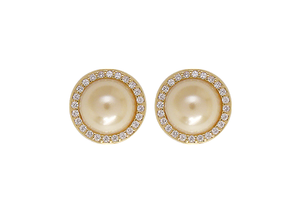 BB 2549 Brinco 14mm c/ Meia Pérola 10mm Cravejado Envolta BRUNA Semijóias