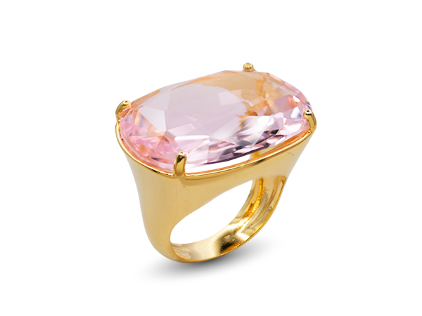 AB 1973 Anel Luísa Pedra Rosa Oval Deitada 2,8 x 1,8CM BRUNA Semijóias