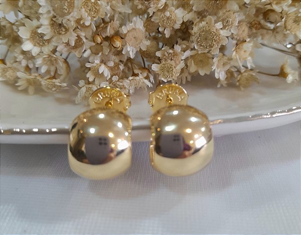 BB 3327 Brinco Bia Meia Argola Polida 1 cm x 1,5cm BRUNA Semijóias