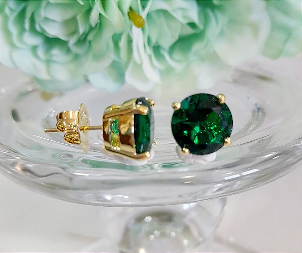 BB 3339 Brinco Isis Pedra Verde Redonda (1CM) BRUNA Semijóias