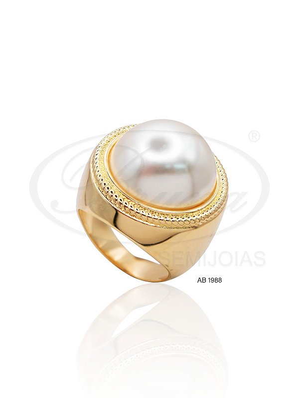 AB 1988 Anel Meia Pérola 1,8CM BRUNA Semijoias