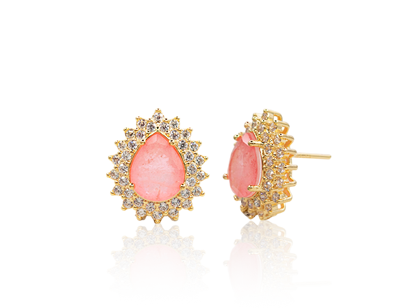 BB 3370 Brinco Gota Rosa Fusion Cravejado na Volta 1,7CM BRUNA Semijoias