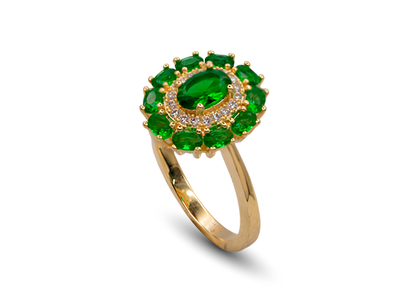 AB 1970 Anel Redondo Cravejado Zircônias Verde e Cristal 13mm BRUNA semi jóias