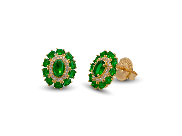 BB 3321 Brinco Oval Zircônias Verde e Cristal BRUNA Semijoias