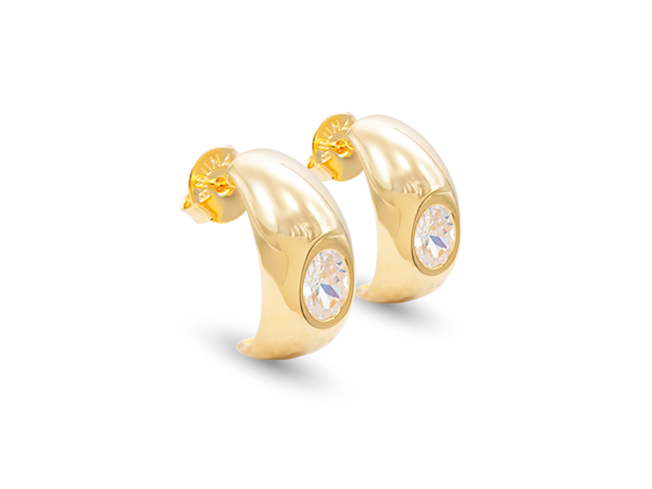 BB 3395 Brinco Curvado 2,2cm Liso Com Zirconia Oval BRUNA Semijoias