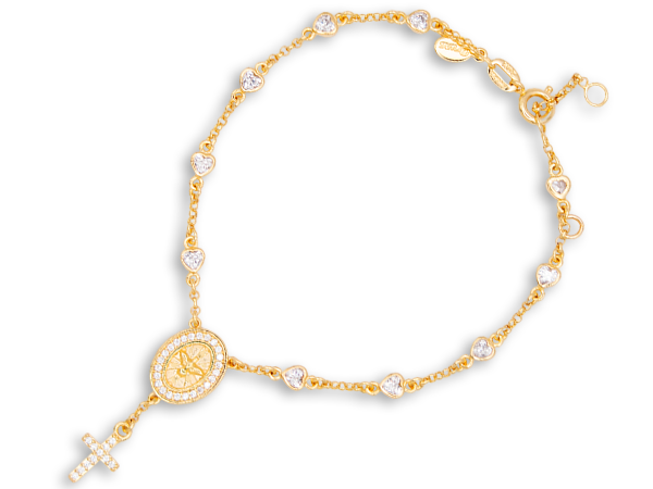 BP 0538 Pulseira Terço Zirconias Coração 18 P/ 20cm BRUNA Semijoias