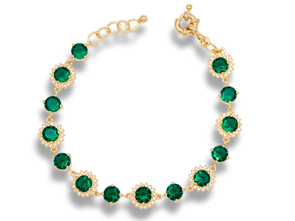 BP 0539 Pulseira Cristais Verde Trabalhado e Cravejado 18 P/ 20cm BRUNA Semijoias