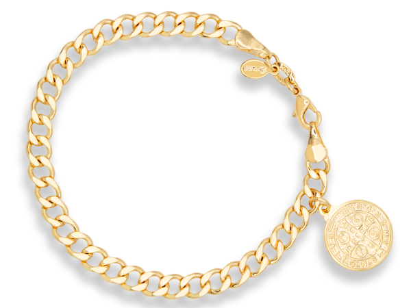 BP 0544 Pulseira Grumet 5mm Com medalha de São Bento 1,5cm 18CM BRUNA Semijoias