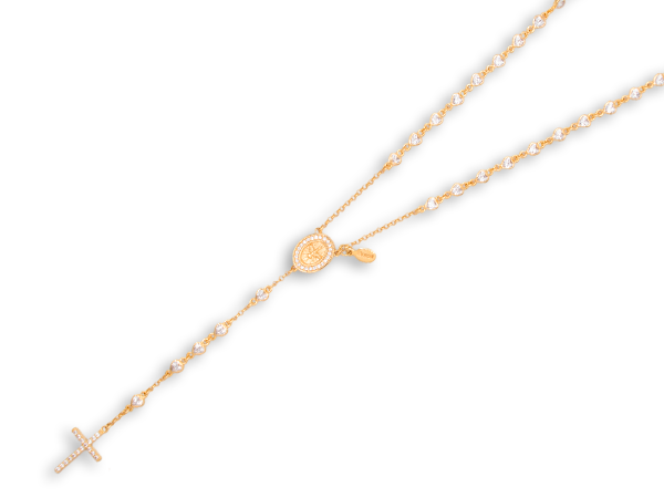 GB 0385 Gargantilha Terço Zirconias Coração 70cm BRUNA Semijoias