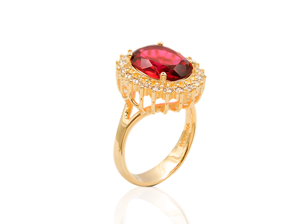 AB 1993 Anel Zircônia Oval Fúcsia 18mm Com Zircônias Cristal BRUNA Semijóias