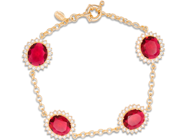 BP 0545 Pulseira 5 Pedras Oval Fúcsia(18mm)c/ Zircônias BRUNA Semijóias