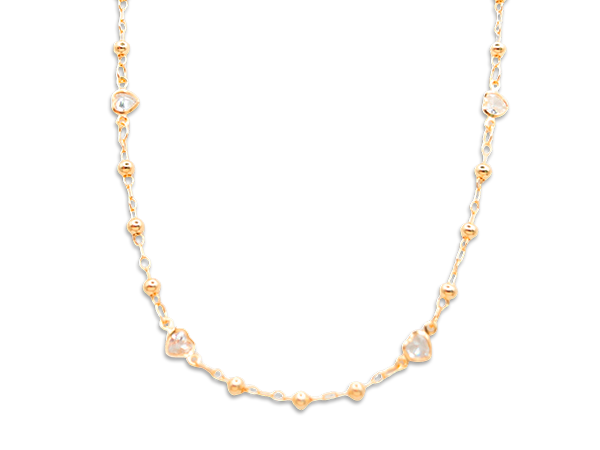 GB 0389 Gargantilha Mini Bolinhas Polida c/ Mini Corações Zircônias(60cm) BRUNA Semijóias