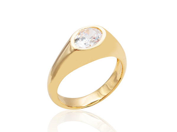 AB 1991 Anel Liso Com Zirconia Oval Em Cima BRUNA Semijoias