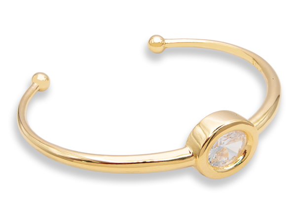 BP 0542 Bracelete Aberto Liso Com Zirconia Oval No Meio 5,5cm BRUNA Semijoias