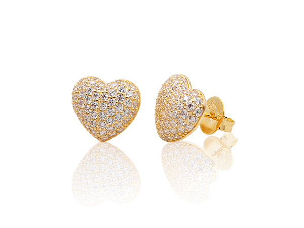 BB 3373 Brinco Coração Cravejado 1,4cm BRUNA Semijoias