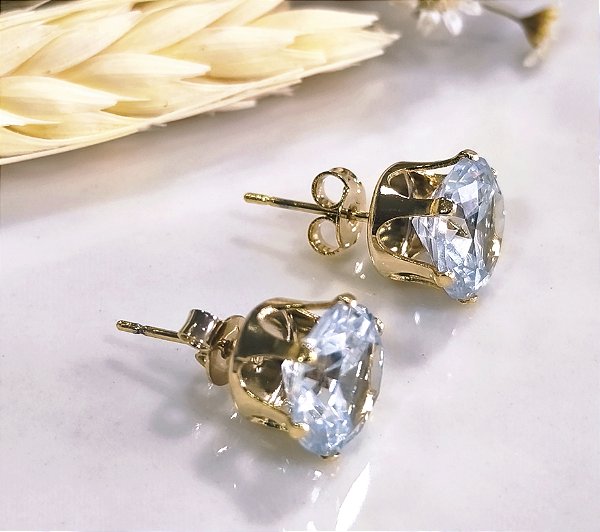 BV 4018 Brinco Solitário Zircônia Redonda Cristal (1cm) Yellow