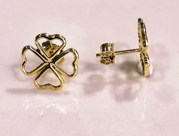 BV 4257 Brinco Trevo 4 Folhas Vazado Liso Yellow Semijóias