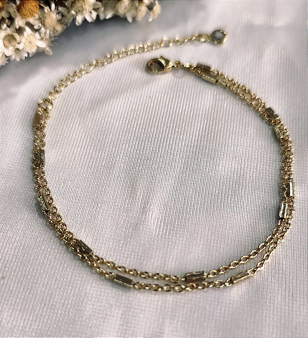 CPV0358 Pulseira Dupla Trabalhada c/ Canutilho Dourado Yellow Semijóias