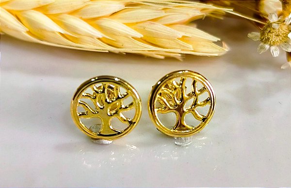 BV 3912 Brinco Redondo Arvore da Vida(1cm) Yellow Semijóias