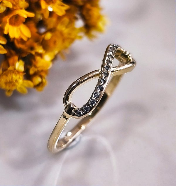 AQ 1100 Anel Infinito 1 Lado Cravejado QUALITÁ Semijoias