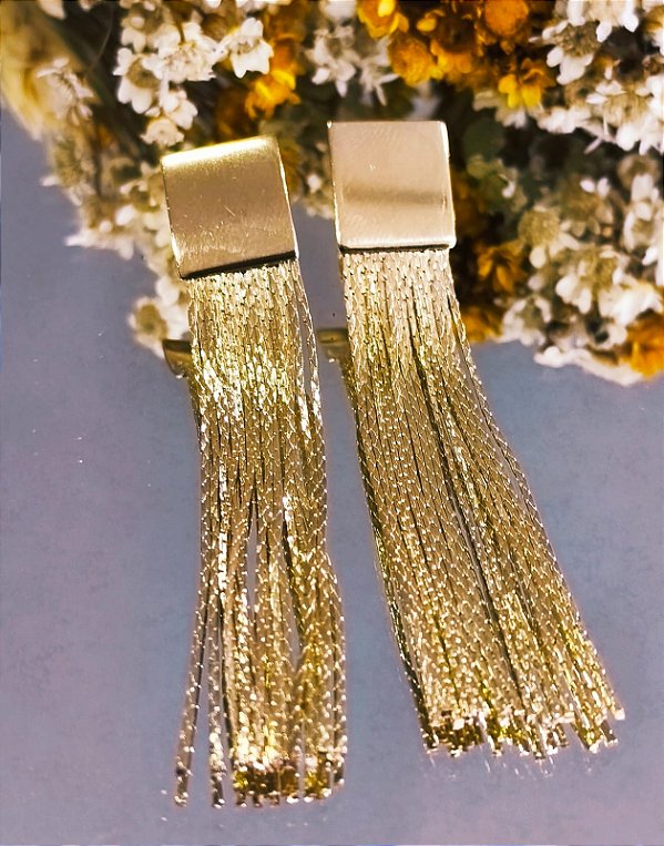 BQ 2415 Brinco Base Quadrada Lisa Com Franja 7CM QUALITÁ Semijoias