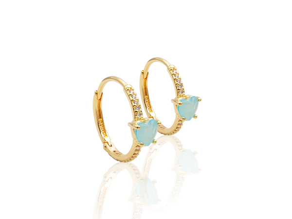 BB 3375 Brinco Argola Cravejada 1,8cm Com Coração Azul No Meio BRUNA Semijoias