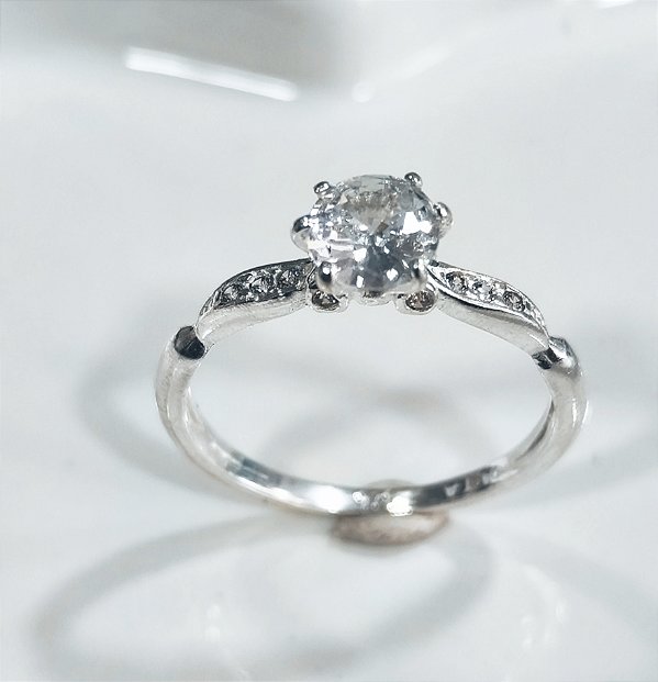 AQP1953 Anel Prata Solitário 6mm Cravejado Zirconia QUALITÁ Semijoias