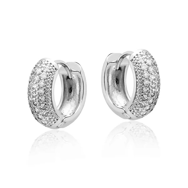 BQF2568 Brinco Argola 1,8cm Bojuda Cravejada Zirconia Folheada a Prata QUALITÁ Semijoias
