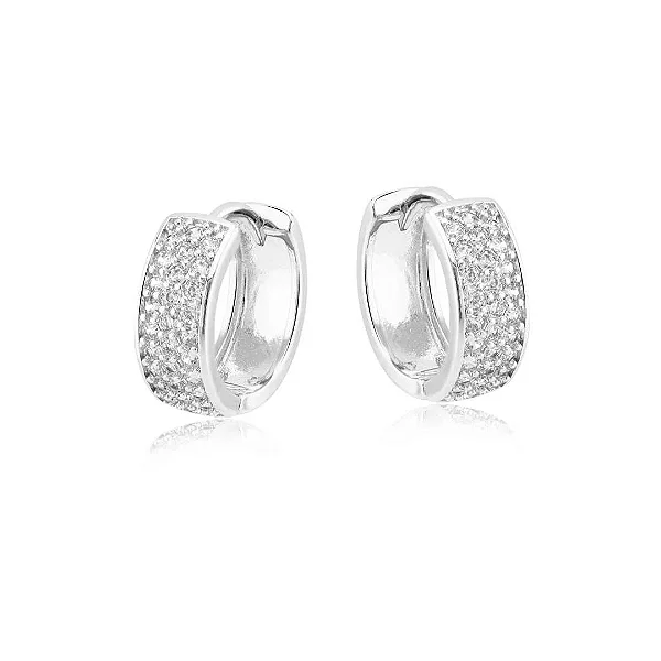 BQF2682 Brinco Argola 1,5CM Cravejada na Frente Folheado a Prata QUALITÁ Semijoias